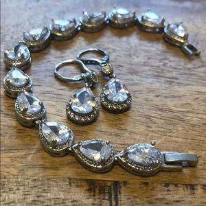 Silver diamond earrings and bracelet